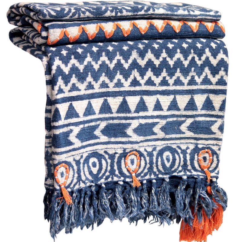 Cotton handblock dabu printed throw 130x170