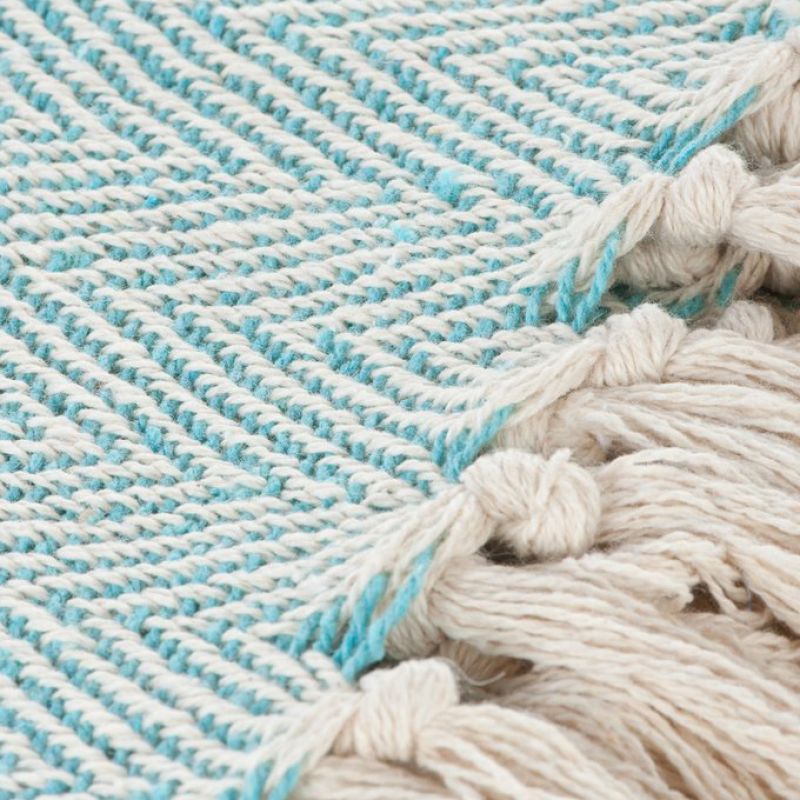 Turquoise herringbone weave cotton throw 125x150cm