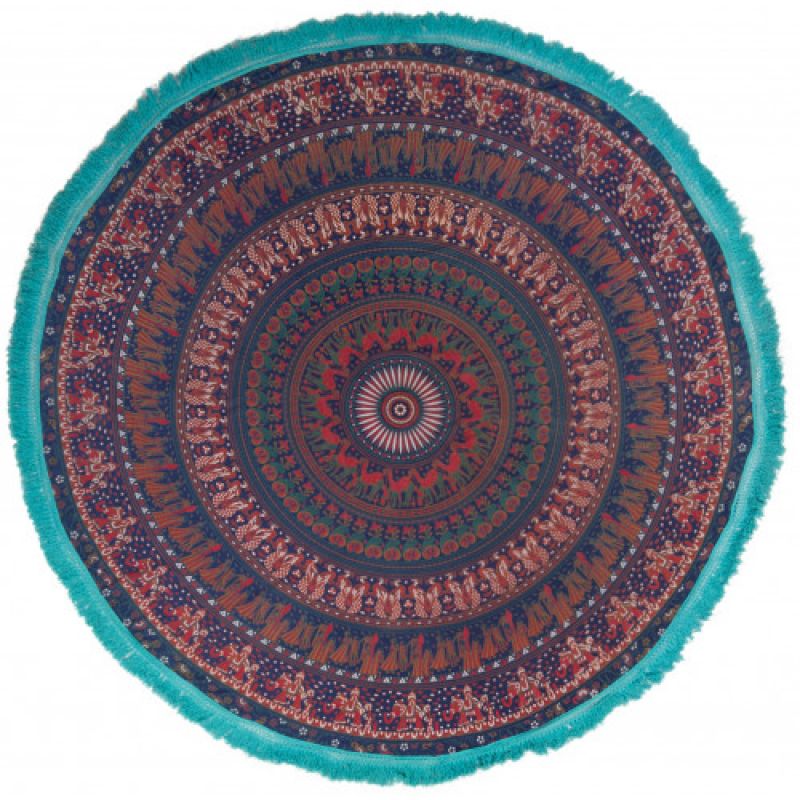 Ριχτάρι mandala στρογγυλό μπλε 168εκ. Κρόσσια τυρκουάζ