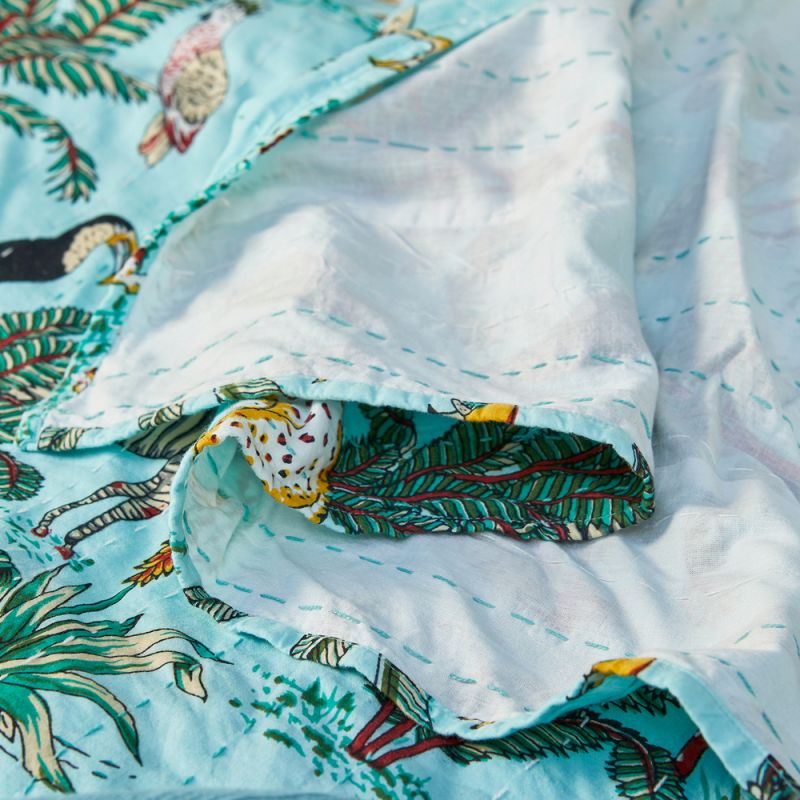 Jungle Print Kantha Bed Throw, jade, 200x230cm