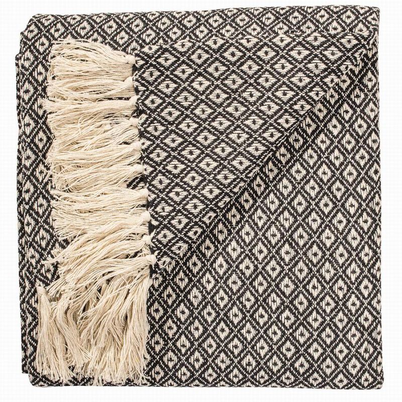 Diamond weave cotton throw, Black, 130 x 180cm