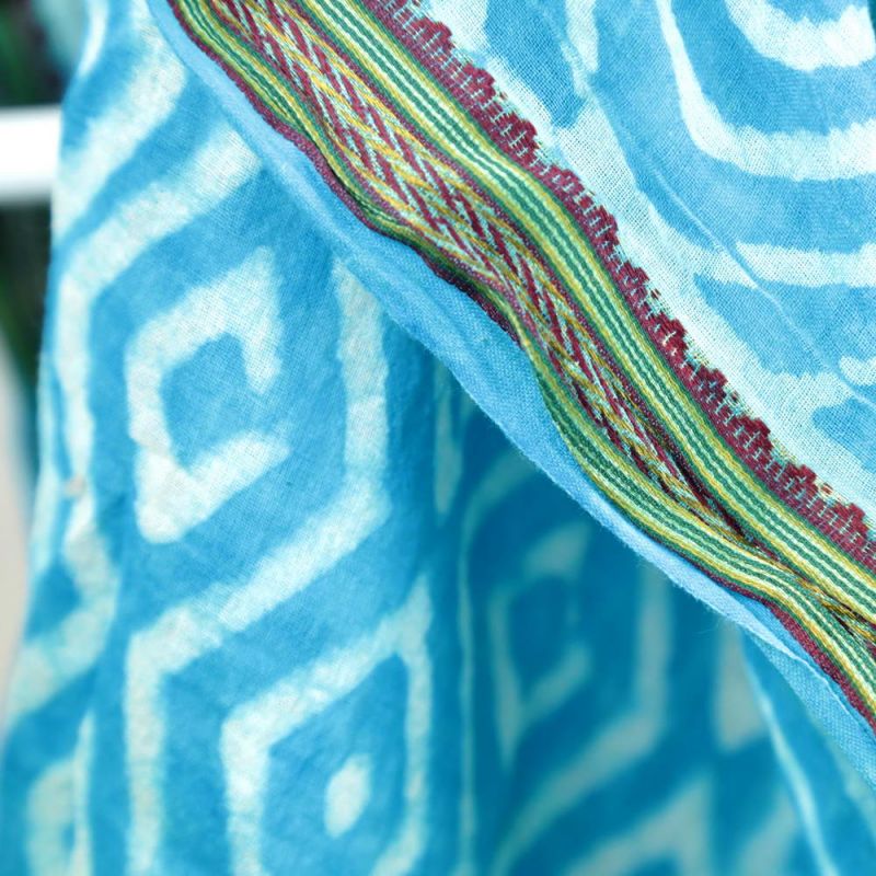 Dabu block printed cotton sarong with brocade 120 x 180cm