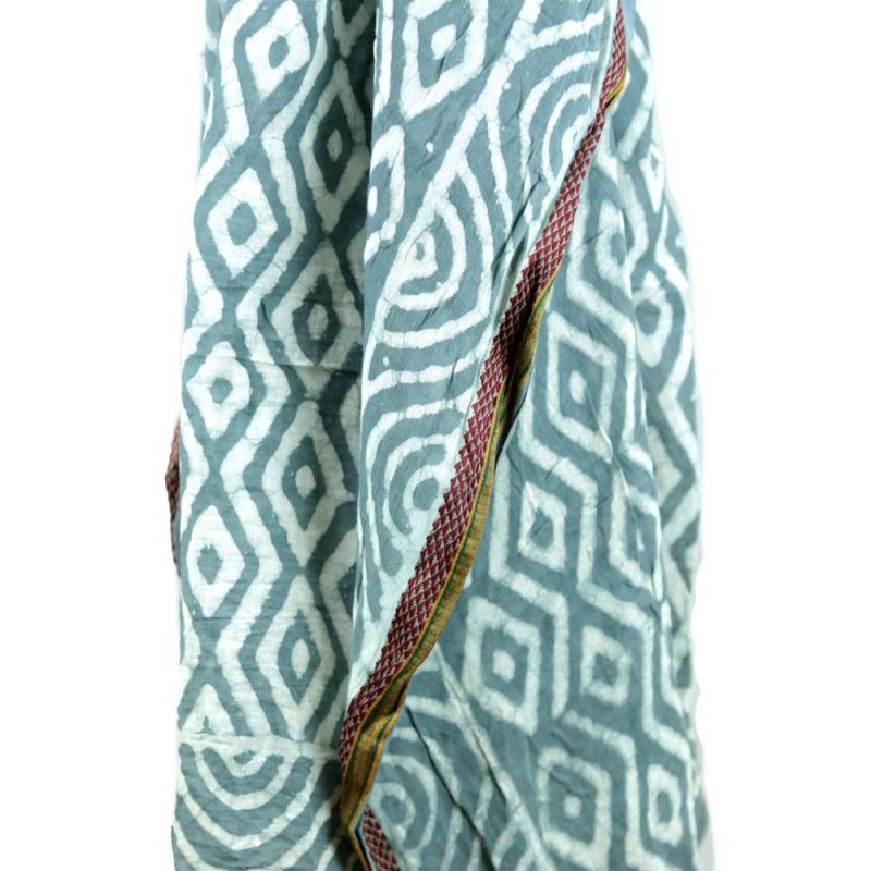 Dabu block printed cotton sarong with brocade 120 x 180cm