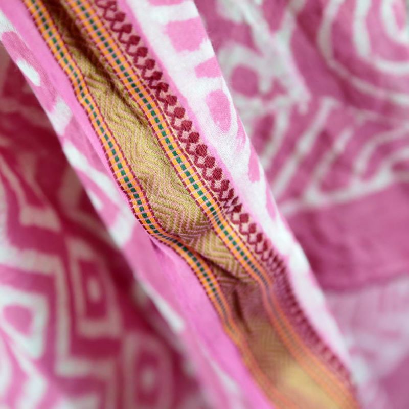 Dabu block printed cotton sarong with brocade 120 x 180cm