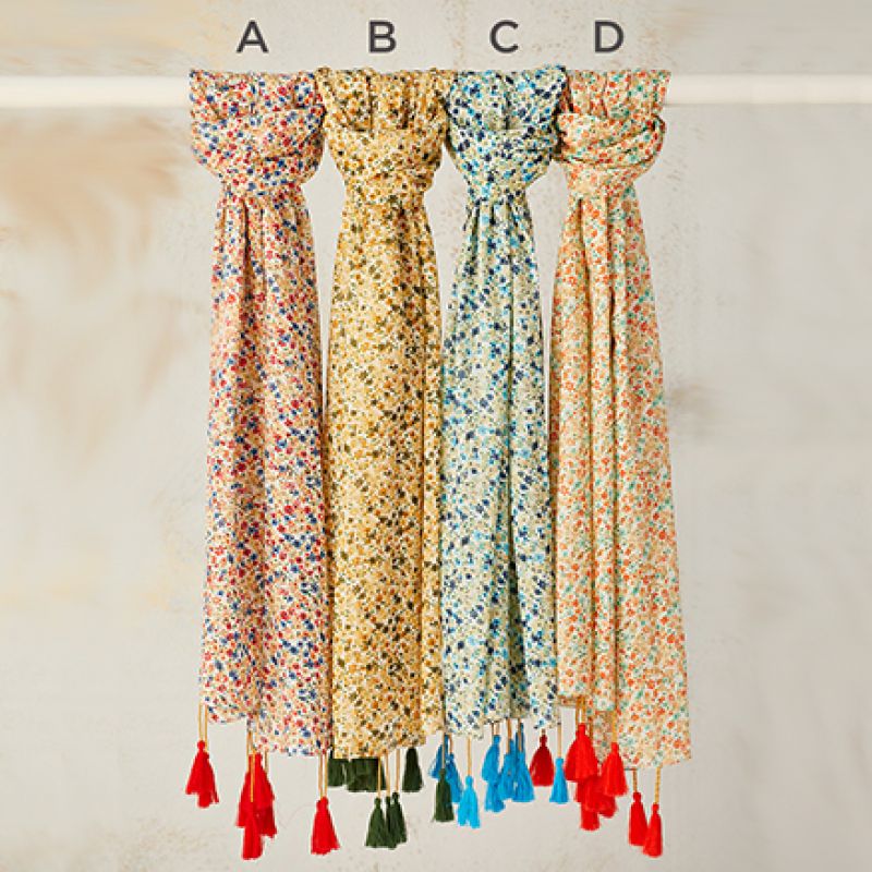 Myra Floral Scarf With Long Tassels