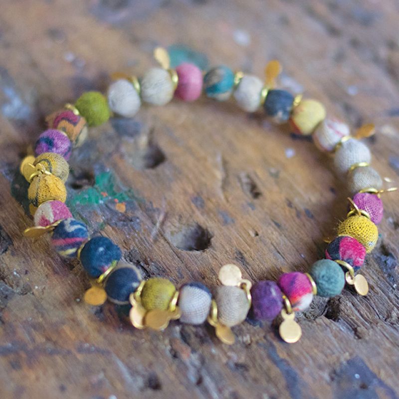 Elasticated Recycled Fabric Bead Bracelet