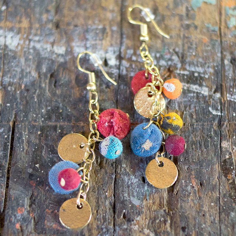 Pair of Recycled Fabric and Metal Earrings