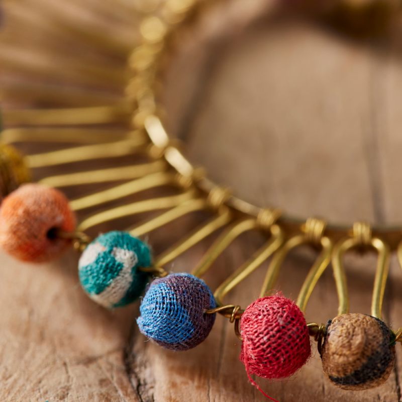 Recycled Sari Bead Fan Gold Earrings