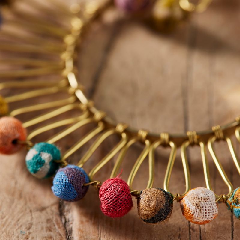 Recycled Sari Bead Fan Gold Earrings