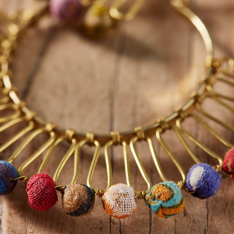 Recycled Sari Bead Fan Gold Earrings