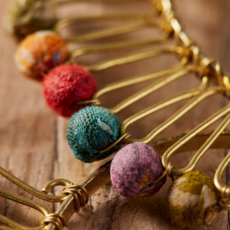 Recycled Sari Bead Fan Gold Earrings