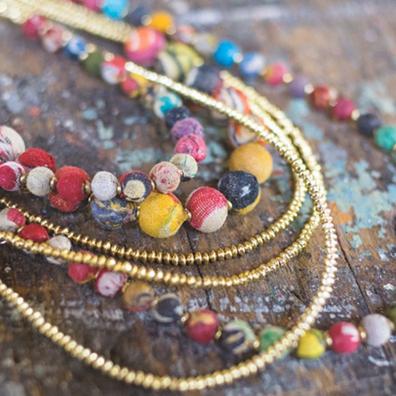 Multi Strand Necklace, Recycled Fabric Beads