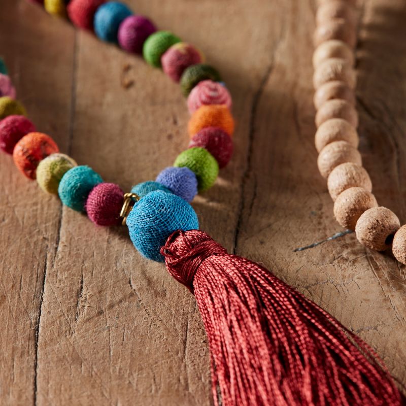 Recycled Sari Bead Tassel Necklace