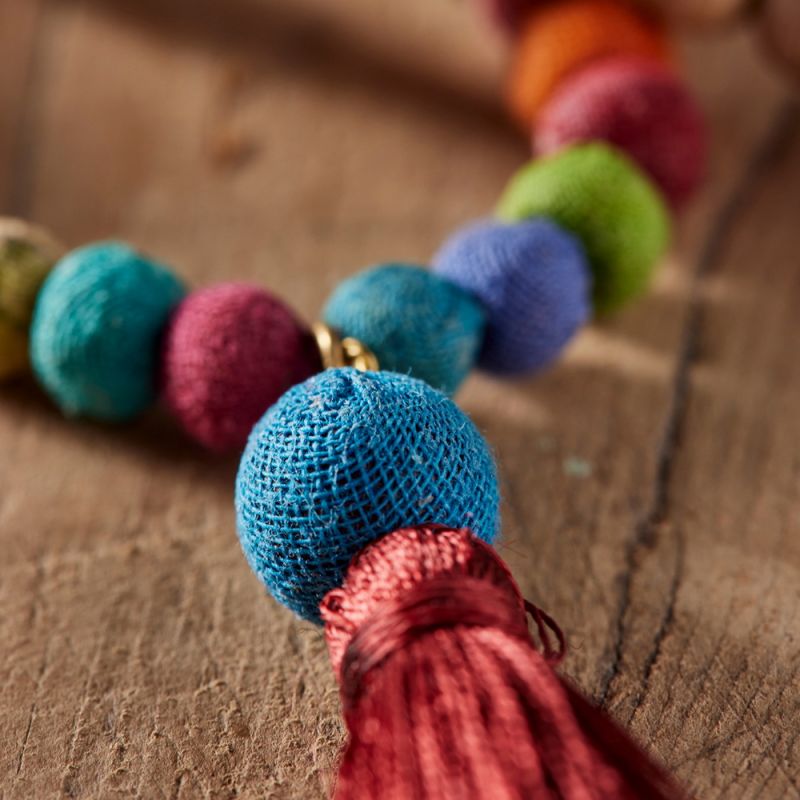 Recycled Sari Bead Tassel Necklace