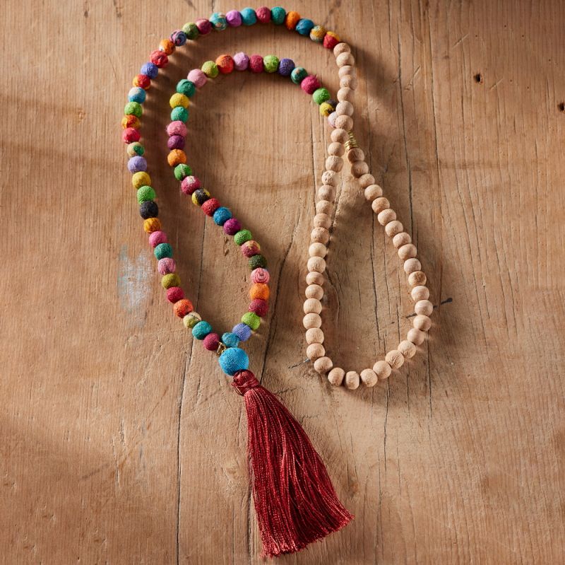 Recycled Sari Bead Tassel Necklace