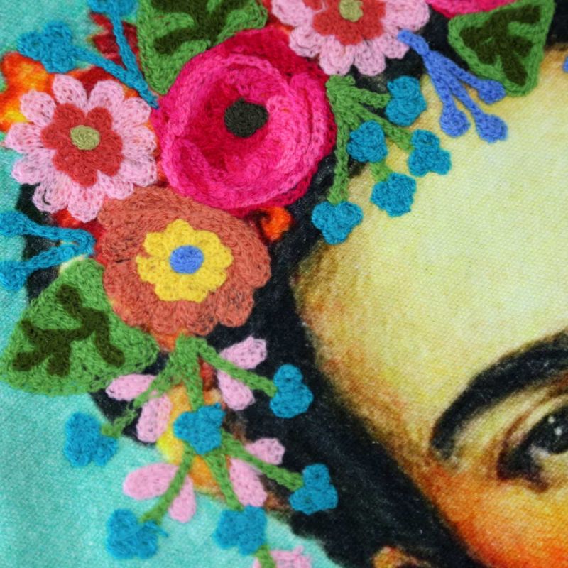 Τσάντα Frida Τιρκουάζ 40x45εκ. κεντημένη