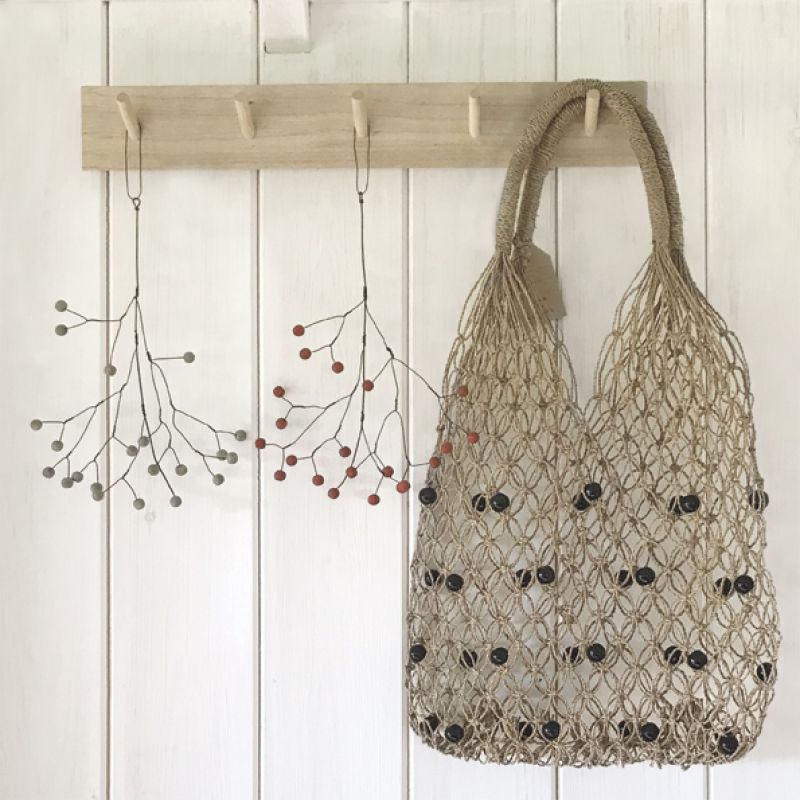 Sea grass string bag with black beads 58cm