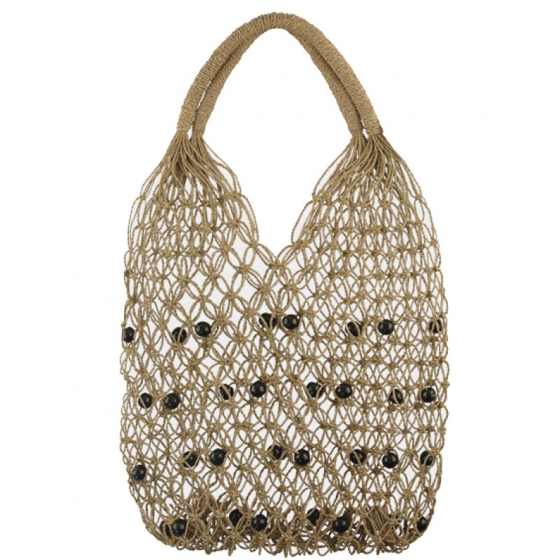 Sea grass string bag with black beads 58cm