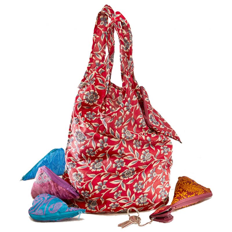 Recycled Sari Folding Shopping Bags