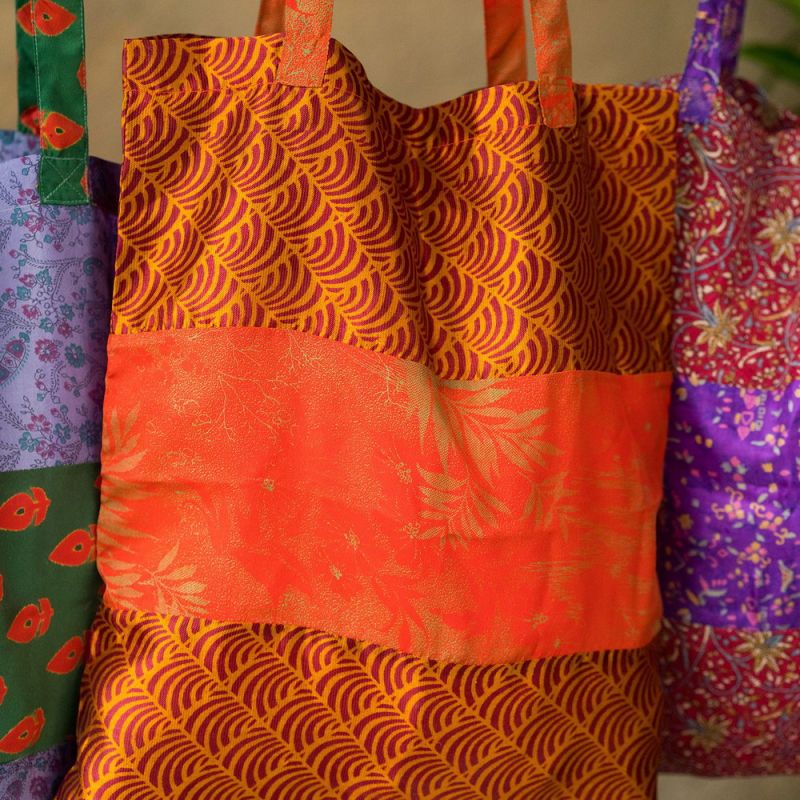 Recycled sari fabric tote bag, 35x45cm