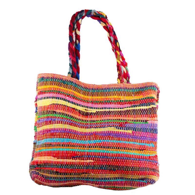 Multi colour cotton rag rug shopping bag 
