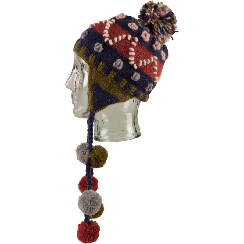 Knitted hat with pom poms 100% wool 