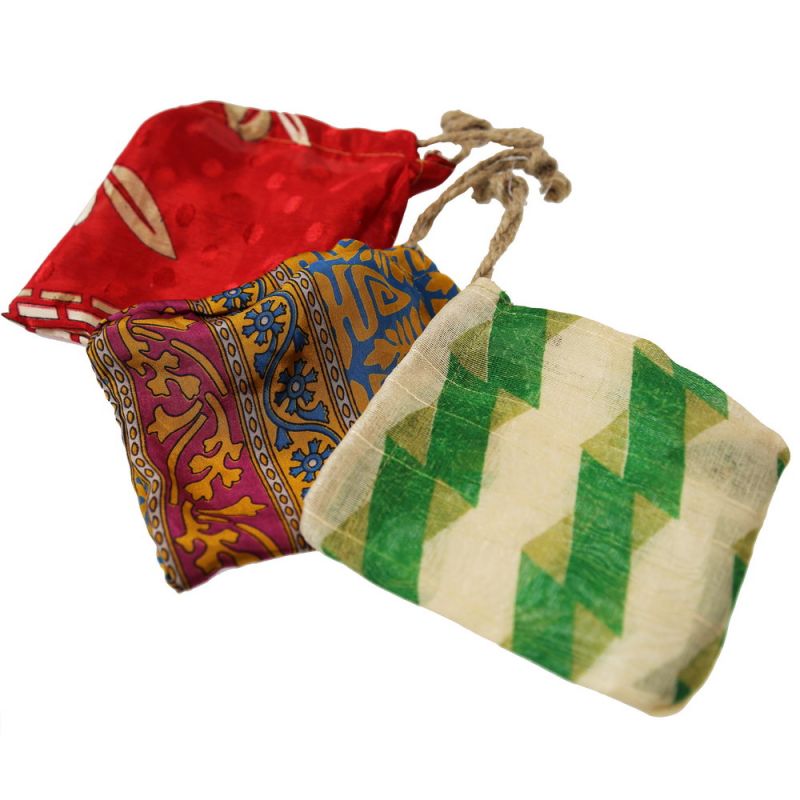 Recycled Sari Bag With Drawstring 12 x 12cm