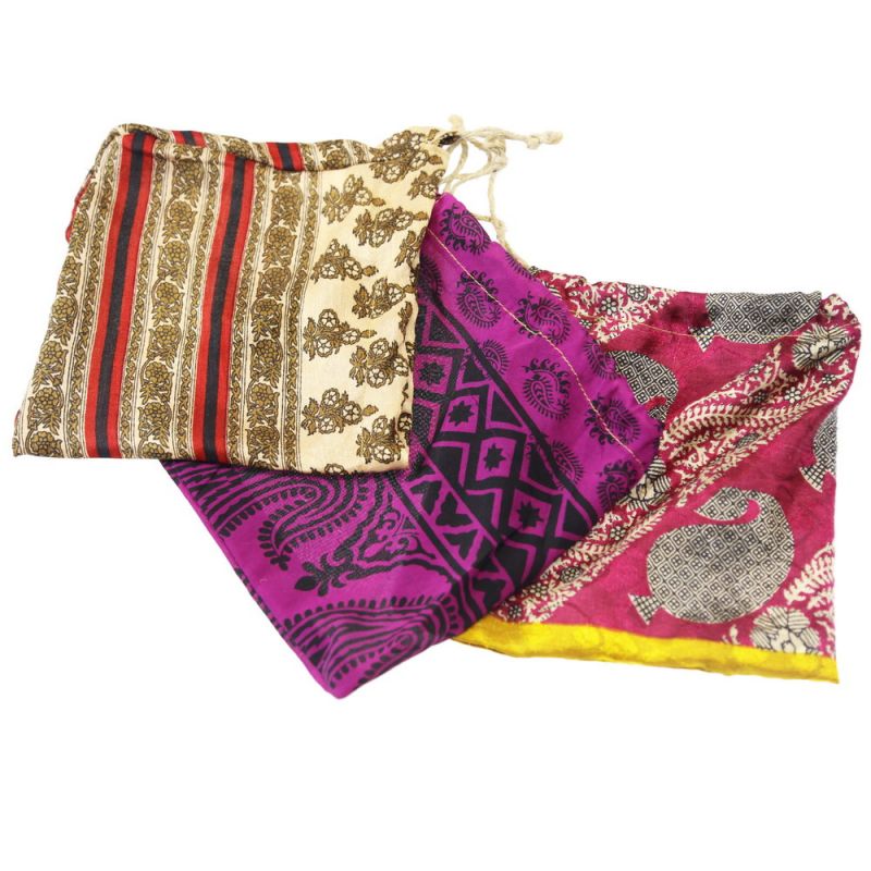 Recycled Sari Bag With Drawstring 22 x 22cm
