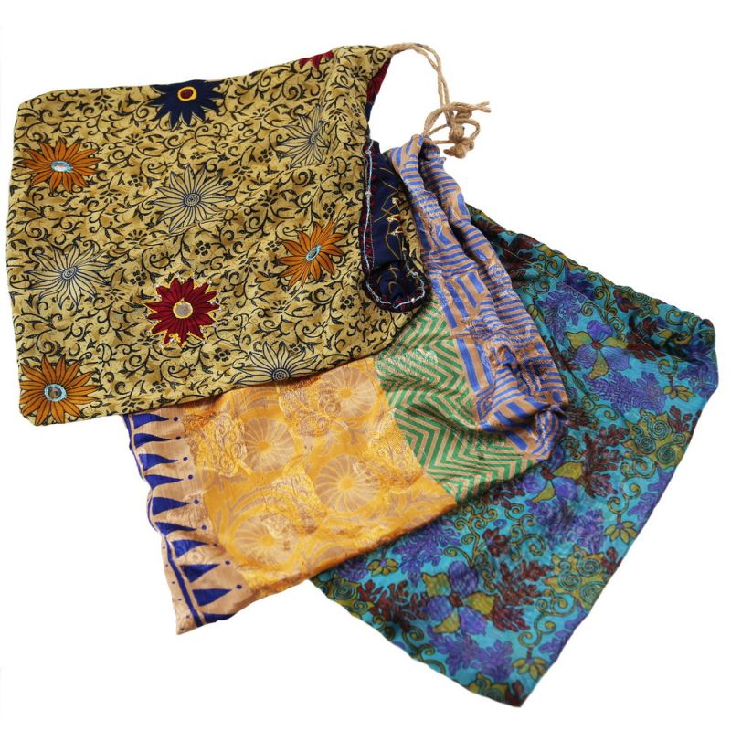 Recycled Sari Bag With Drawstring 30 x 30cm