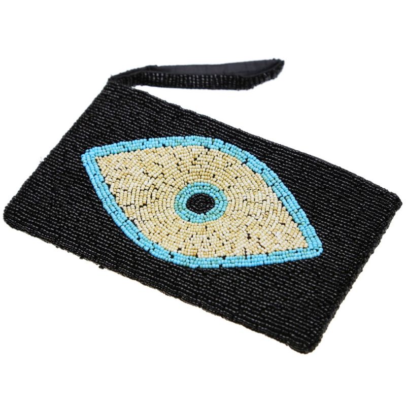 Τσαντάκι με Χάντρες Μάτι 20x12 Μαύρο