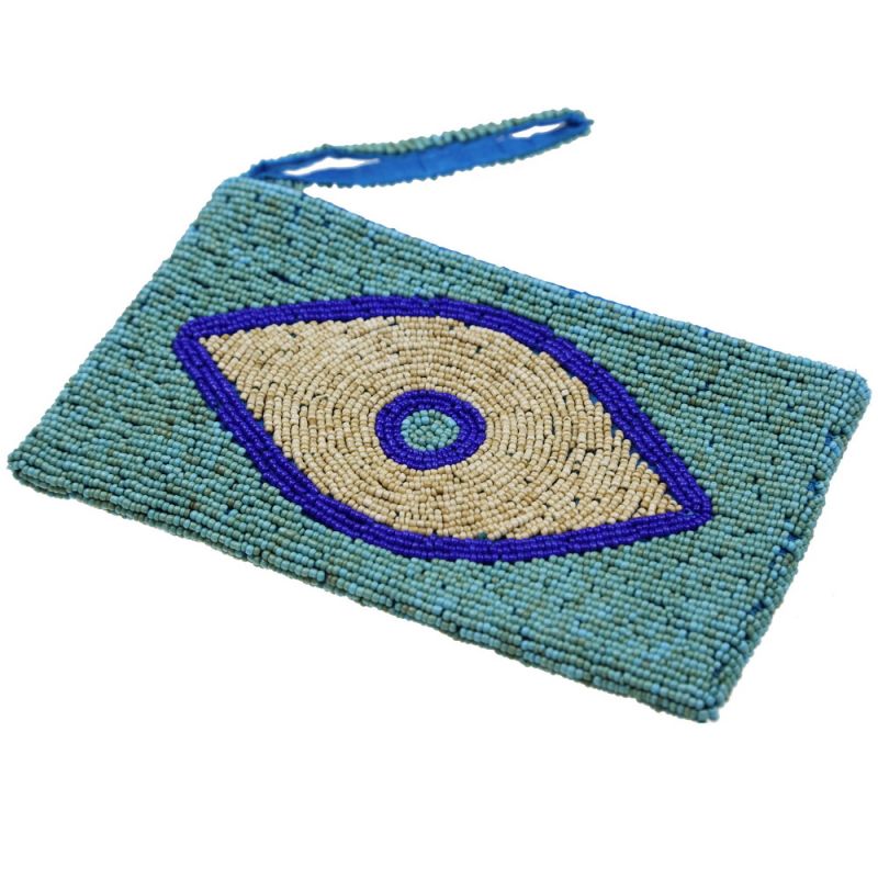 Τσαντάκι με Χάντρες Μάτι 20x12 Σιέλ