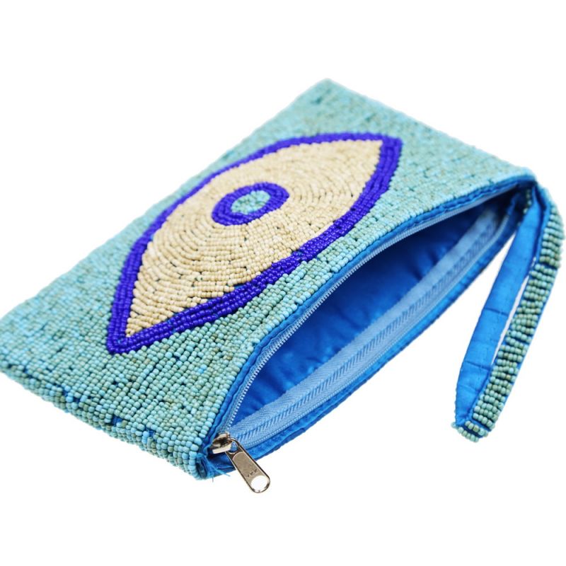 Τσαντάκι με Χάντρες Μάτι 20x12 Σιέλ