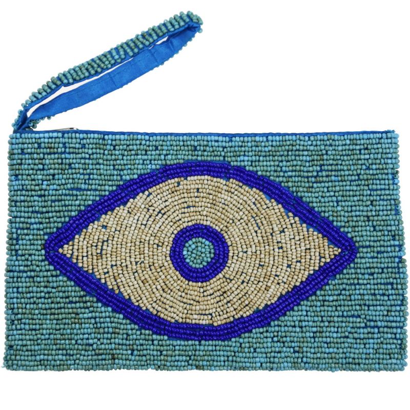 Τσαντάκι με Χάντρες Μάτι 20x12 Σιέλ