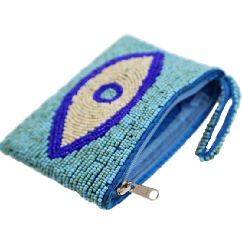 Τσαντάκι με Χάντρες Μάτι 13x10 Σιέλ