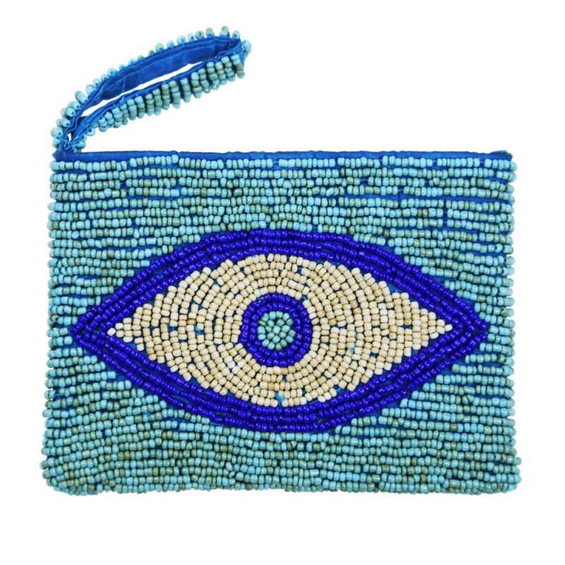 Τσαντάκι με Χάντρες Μάτι 13x10 Σιέλ