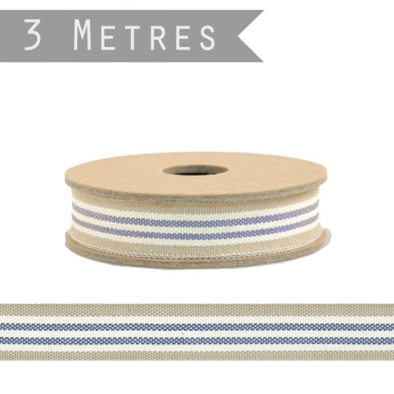 3 meter ribbon - 3 stripe beige/cream/blue
