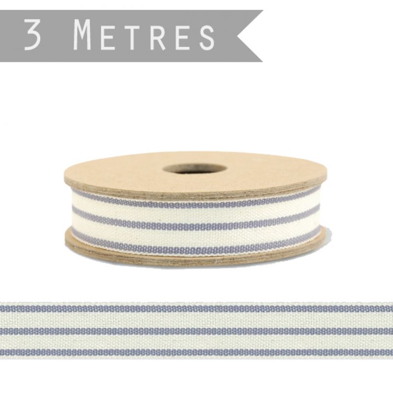 3 metre roll of ribbon - 2 stripe cream / blue