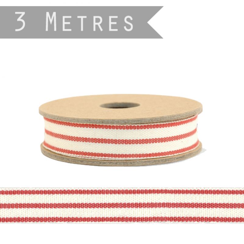 3 meter ribbon - 2 stripe cream/red
