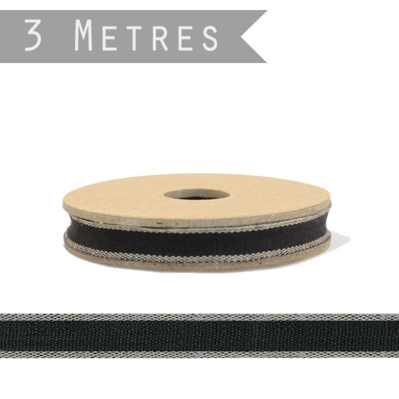 3 metre roll of ribbon - Black with beige edges