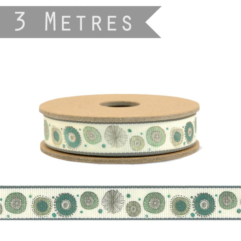 Κορδέλα 3μ. - λουλούδια σε κρεμ φόντο