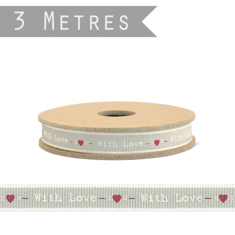 3 metre roll thin stitched ribbon - With love