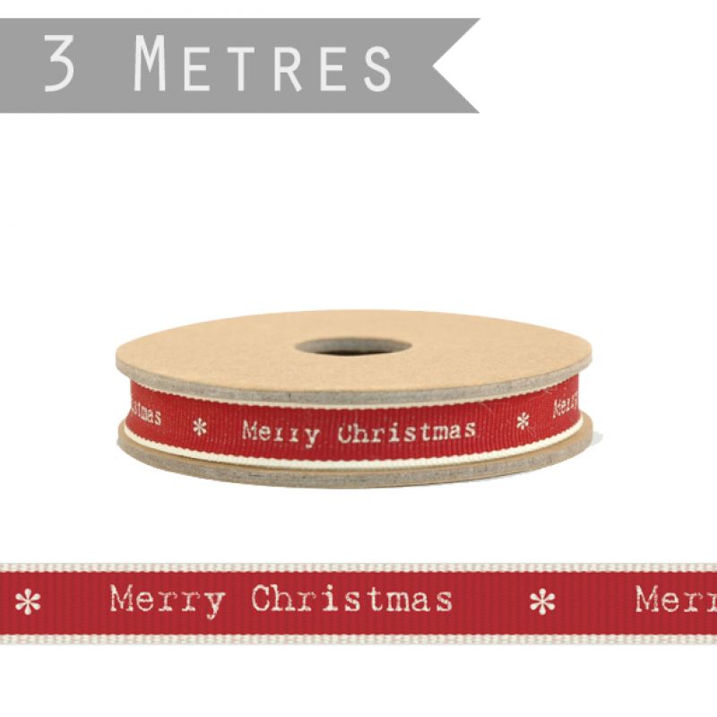 3 metre thin stitched ribbon - Merry Christmas