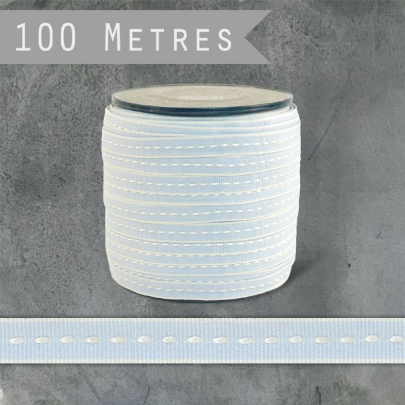 100 metre roll thin stitched ribbon - Light blue