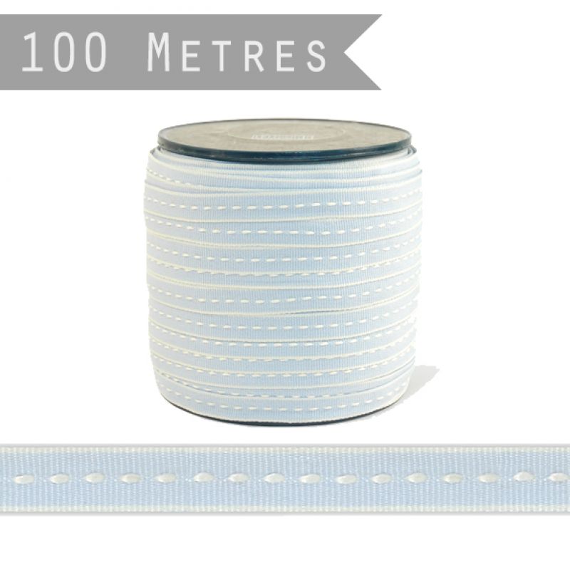 100 metre roll thin stitched ribbon - Light blue