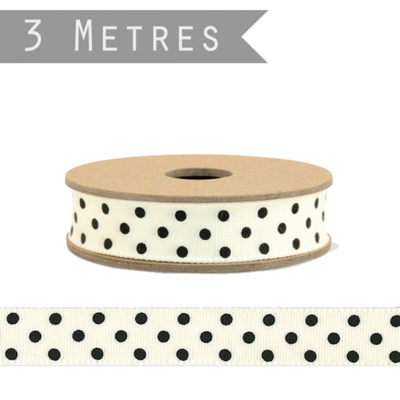 3 metre roll dotty ribbon - Cream with black dots