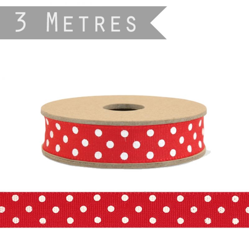 Small dotty ribbon - Red with cream dots