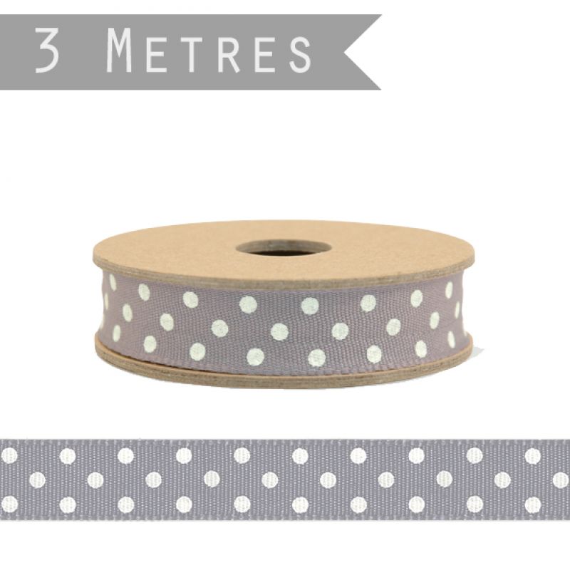 Small dotty ribbon - Charcoal with cream dots
