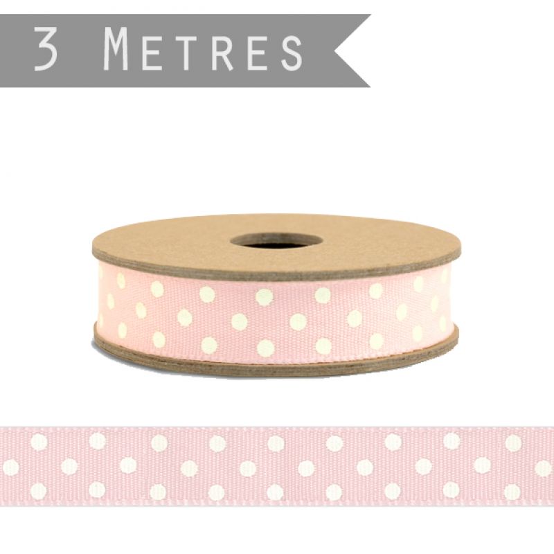 Small dotty ribbon - Pink with cream dots
