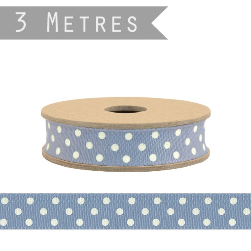 3m roll of  dotty ribbon - Dark blue with cream dots