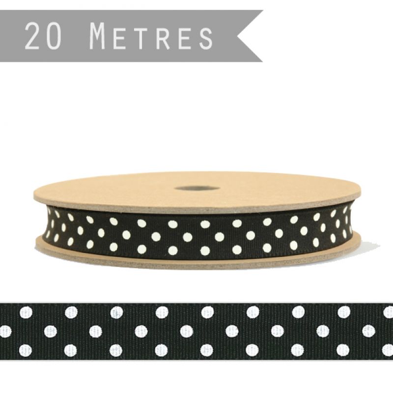 20 metre roll dotty ribbon - Black with cream dots